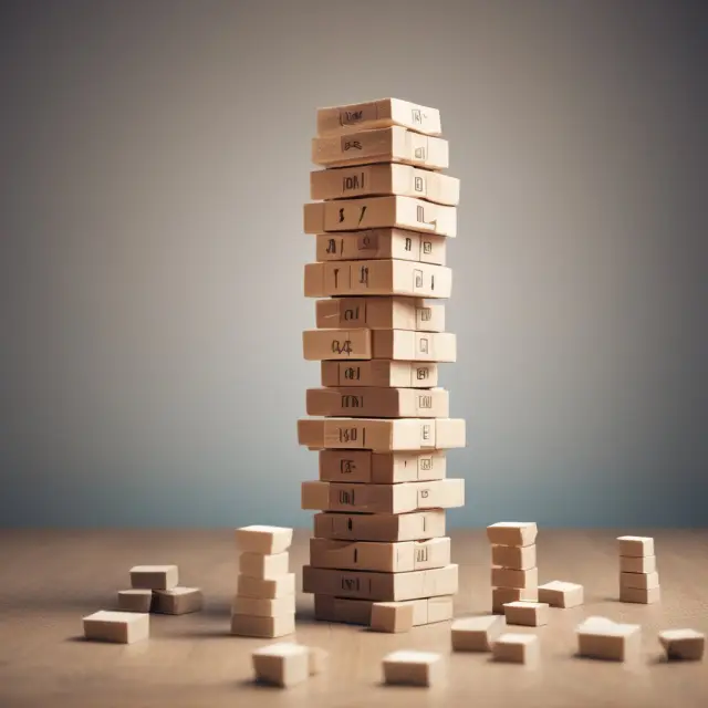 A Jenga tower symbolizes the precarious balance between advantages and disadvantages for businesses and consumers in price leadership dynamics.