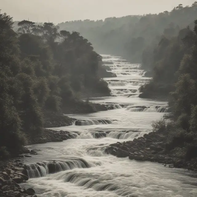 Steady river representing price insensitivity, surrounded by consumers unresponsive to price fluctuations