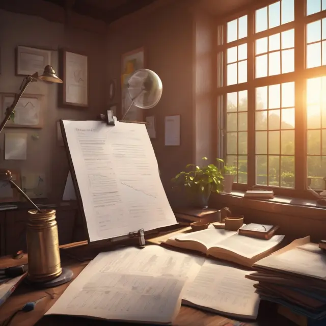 A sunbeam casting light on a balance sheet, highlighting the calculation of the Price-to-Book (P/B) ratio