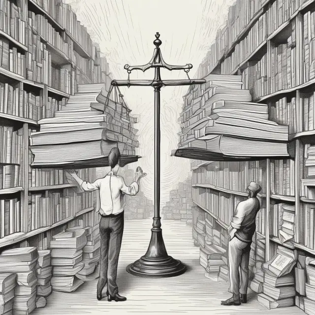 A set of scales weighing intangible assets against tangible book values, with investor sentiment influencing the balance in the stock market context.