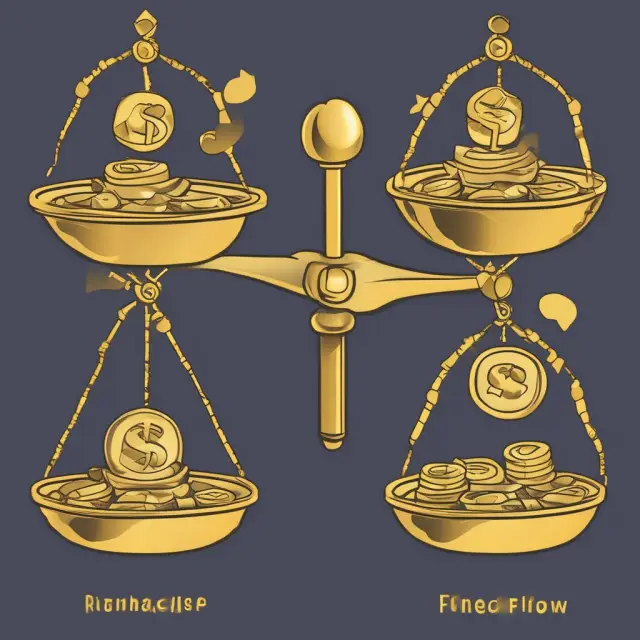 Golden scale comparing P/E and P/CF ratios to illustrate their importance in evaluating a company