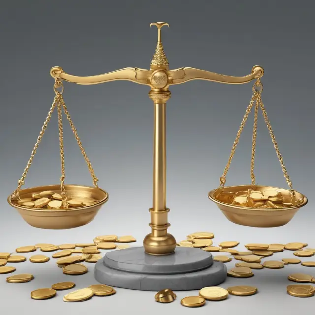 Golden coins represent operating cash flow flowing onto a balance scale, equilibrating with stock prices