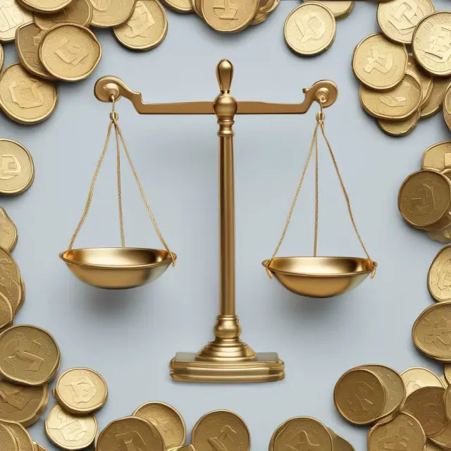 Gold coins symbolizing cash flow and stock symbols representing valuation tools on a balance scale