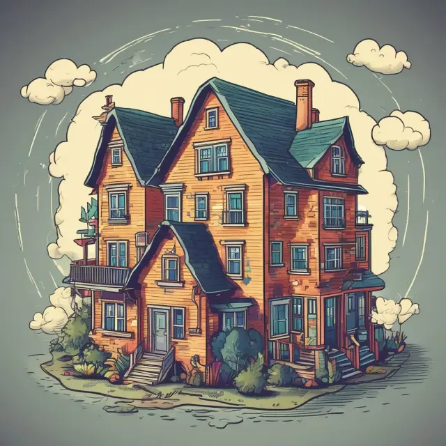 A metaphorical image of home prices and rents swirling together in a vortex, with a calculating scale to reveal the Price-to-Rent Ratio.