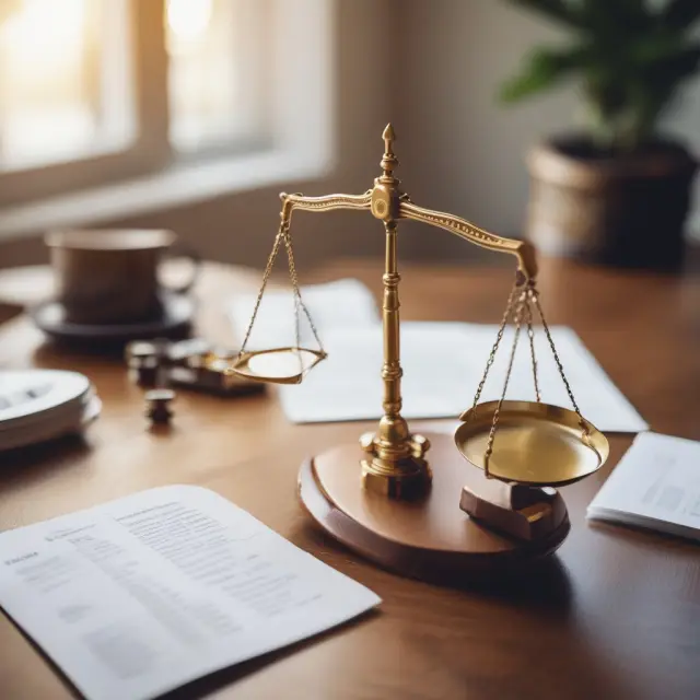 A balance scale with property tax, maintenance, equity, insurance, commute, amenities, and personal preference elements tipping the decision between buying a house and renting an apartment