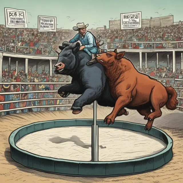 Two bulls and bears locked in a rodeo ring with a scale and P/S ratio sign, symbolizing the importance of earnings in stock valuation.