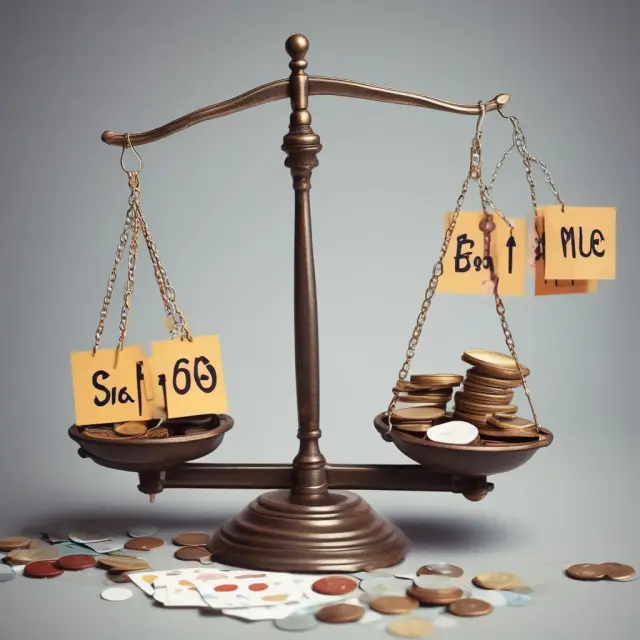 A balance scale comparing sales figures (represented as weighty baskets) to price tags, symbolizing the P/S ratio