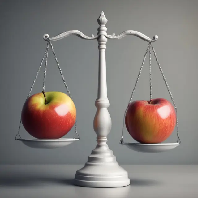 Scale depicts two apples: one labeled 