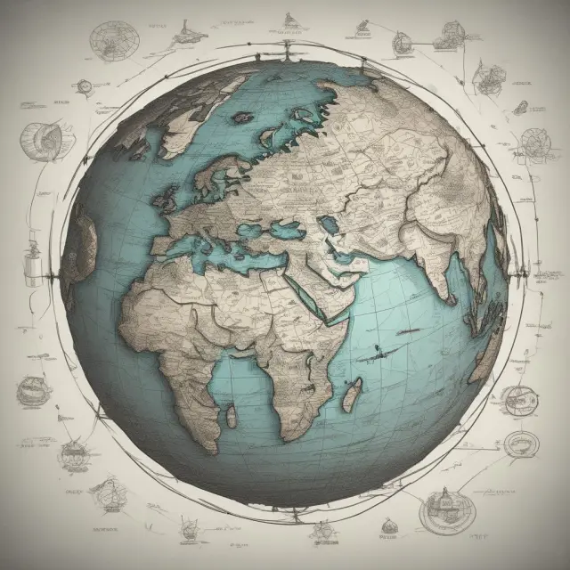A 3D globe surrounded by currencies flowing through interconnected trade routes, representing the global impact of exchange rates on prices