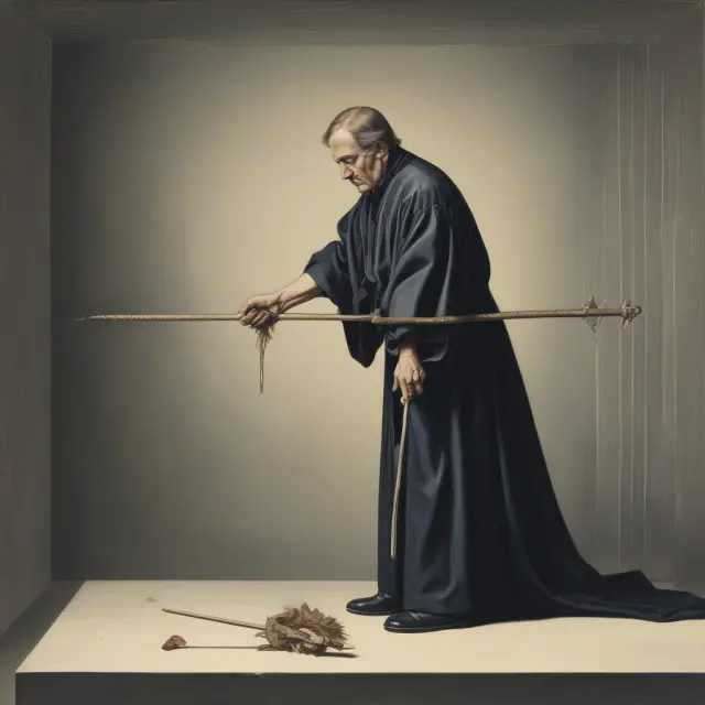 A balancing scale with price stickiness represented as a rope connecting equilibrium and disequilibrium in the economy