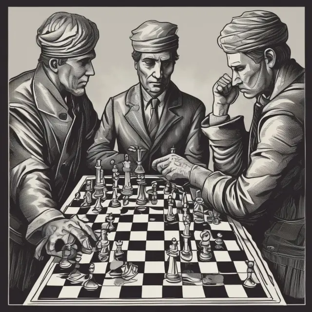 Blindfolded chess players illustrating the concept of imperfect information and its impact on market pricing