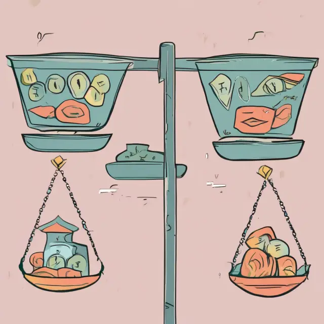 Visualization of wage-price stickiness with scales balancing wages (on left) and prices (on right)