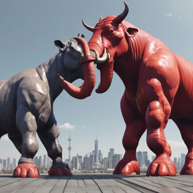 Two intertwined giants, representing the Dow Jones Industrial Average (Apple) and Nikkei 225 (Sony), illustrating price-weighted indices.