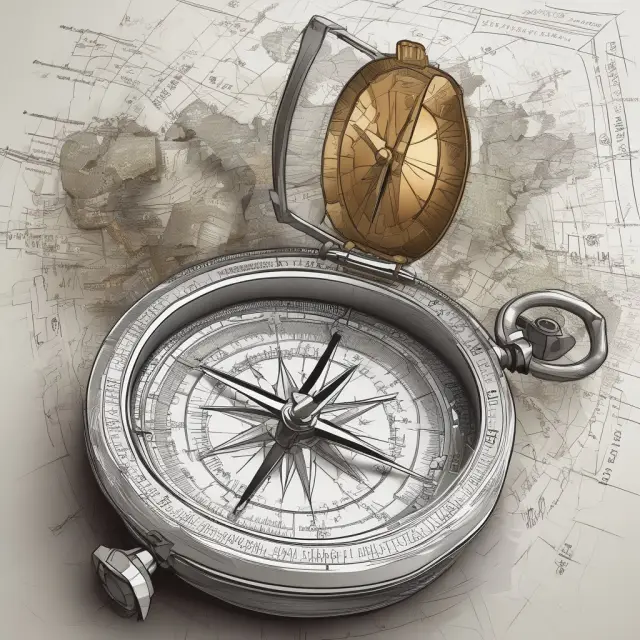 An investor with a compass, navigating through the stock market using price-weighted indices for asset allocation, diversification, and risk management