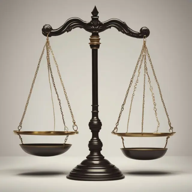 Justice scales tipped with prima facie evidence; doubtful shadow signifies potential for reasonable doubt