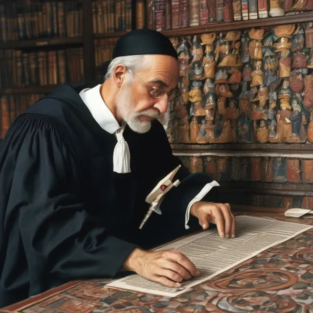 Judge examining an intricate legal mosaic to assess prima facie eligibility for a case.