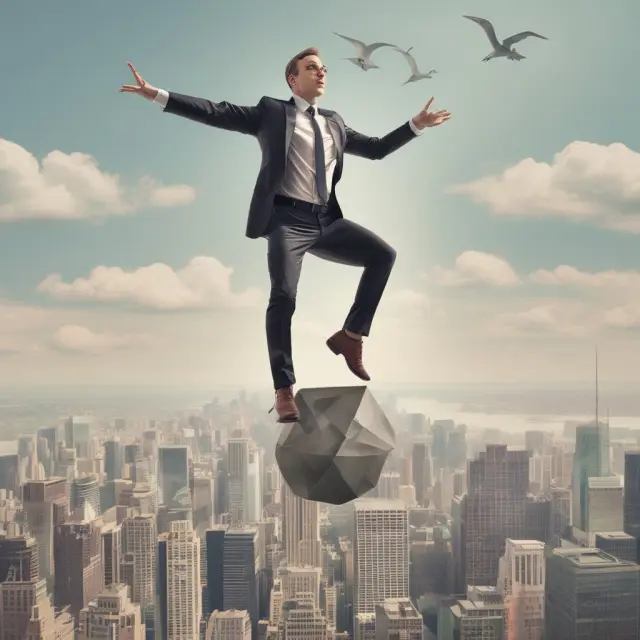 Underwriter standing on a scale, balancing securities between the issuer (left) and secondary market (right)