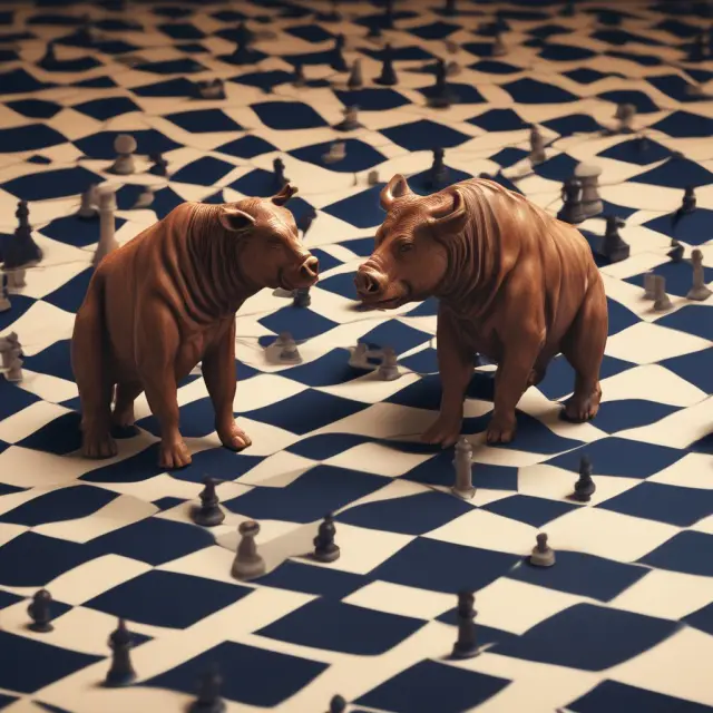 Prime bull and bear on a chessboard, symbolizing the strategic partnership between prime brokerages and hedge funds/institutional investors