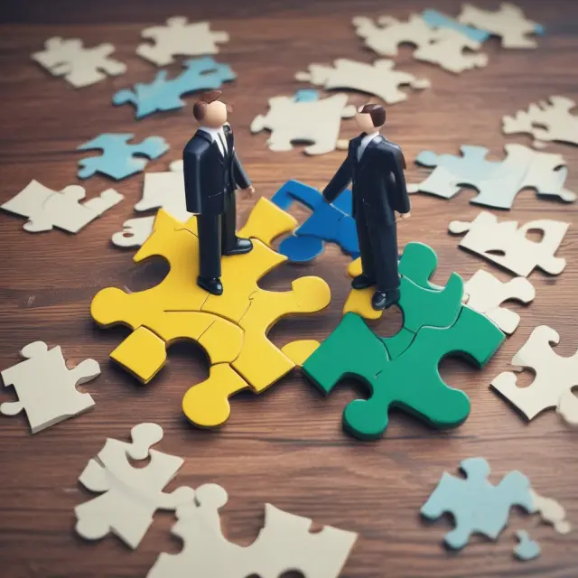 Two interlocking puzzle pieces representing an agent (left) and a principal (right), illustrating their mutually beneficial partnership.