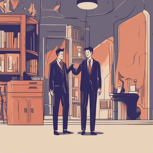 An agent, wearing a suit, standing faithfully by their principal