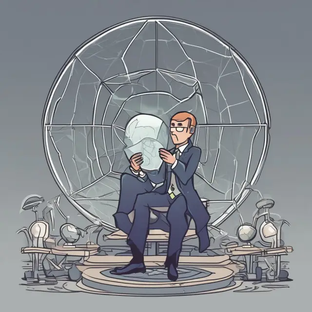 An agent, symbolized by a person, disclosing potential conflicts of interest behind a clear crystal ball. Surrounded by a web representing loyalty.