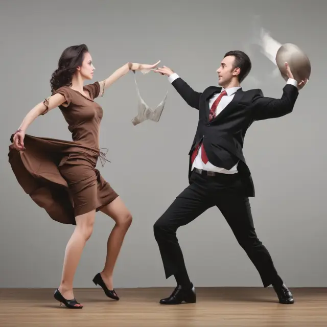 A dance between a principal and agent, illustrating the balance of trust, interests, and conflict resolution.