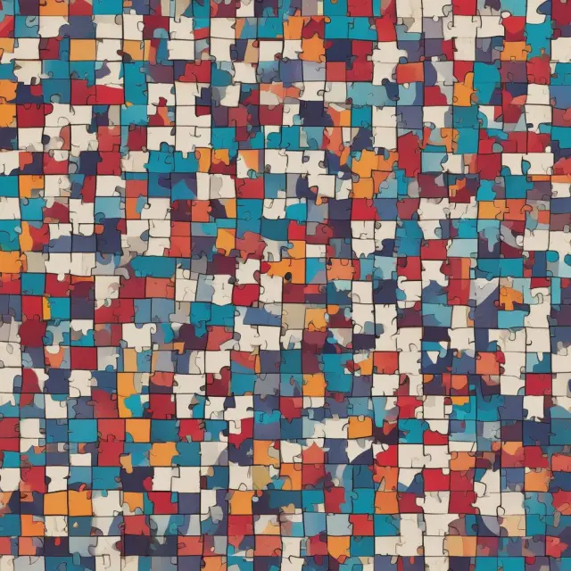 A colorful mosaic of puzzle pieces representing rules, laws, and democracy coming together to create a cooperative image