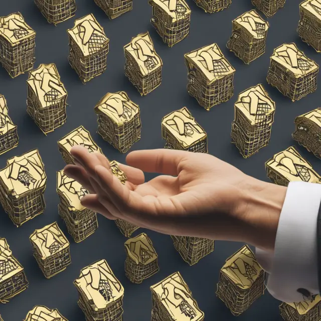 A golden hand holding a selection of various real estate assets, representing the diversity and strategic nature of private equity real estate investing.