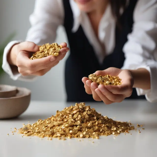 Golden nuggets representing wealth, with accredited investors meticulously sorting them out to illustrate eligibility for private placements
