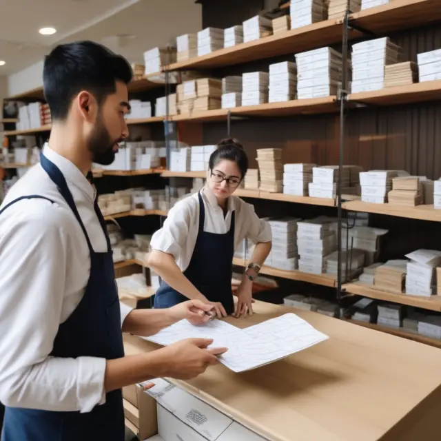 A baker hands over a pro forma invoice to an international buyer, highlighting the document