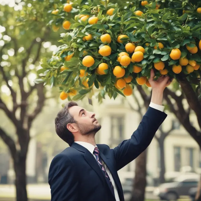 Shareholders receiving dividend fruits from a tree according to their ownership percentage