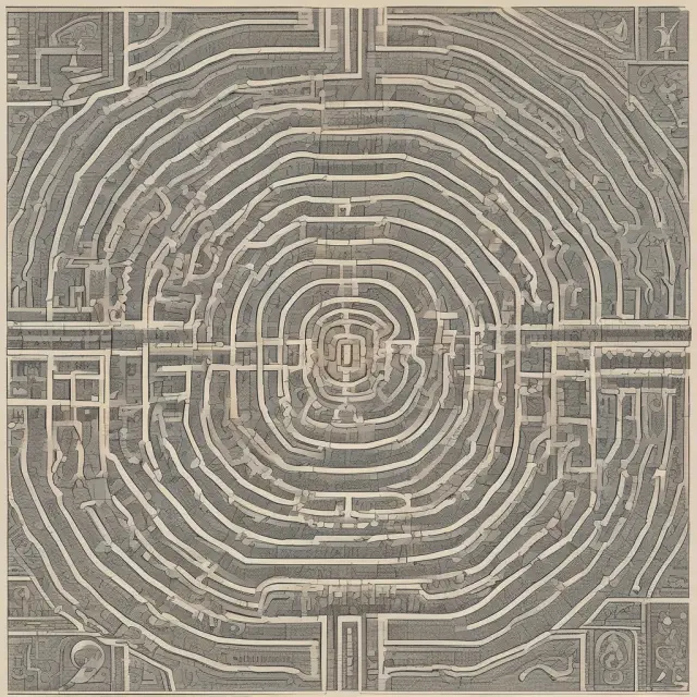 Labyrinth representing probability distributions, filled with unexpected twists and turns, symbolizing the potential risks from misconceptions in finance.