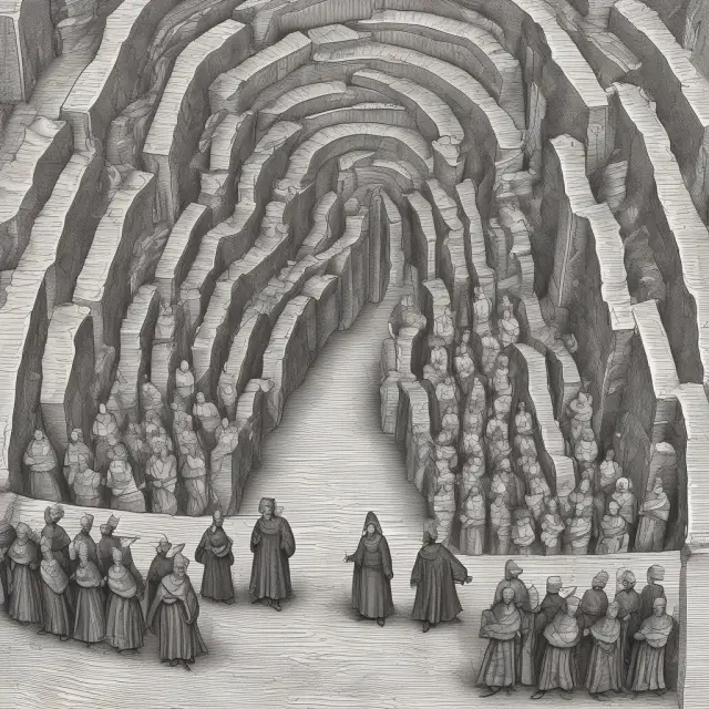 An executor traverses a maze of probate court corridors, holding a scroll symbolizing the deceased person