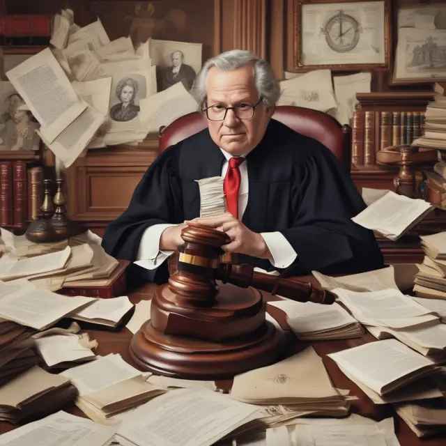 Executors seeking court approval with piles of paperwork and a judge granting authority