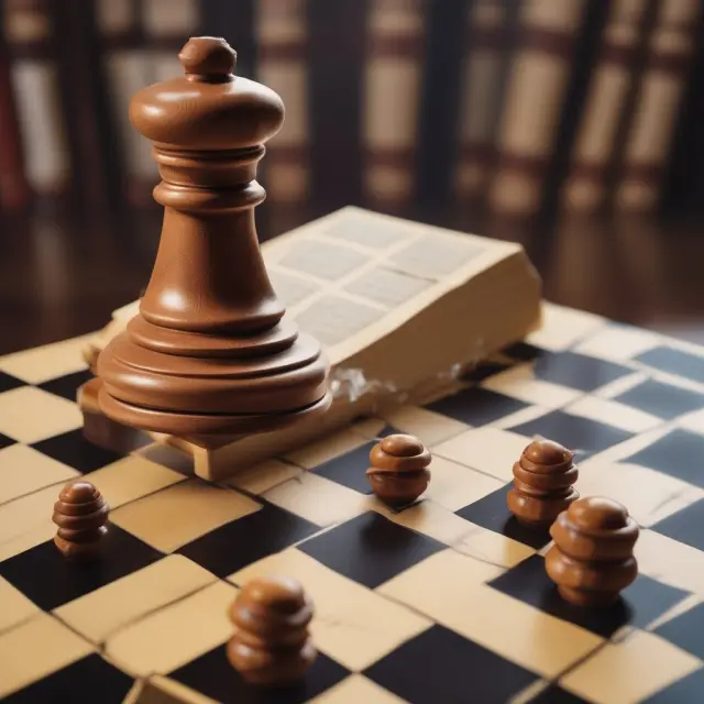 A judge holding a gavel oversees a chessboard filled with pieces representing the probate court hearing process