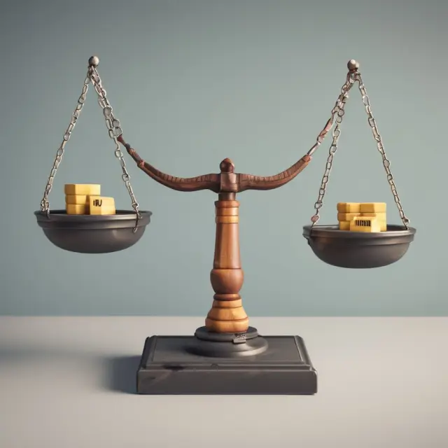 Image of a balance with raw materials on one pan representing direct costs, and office supplies on another representing indirect costs