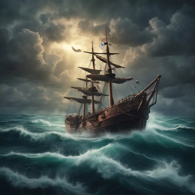 A sturdy anchor holding an economic ship steady amidst a tempestuous sea, symbolizing procyclic responses and countermeasures during economic downturns.