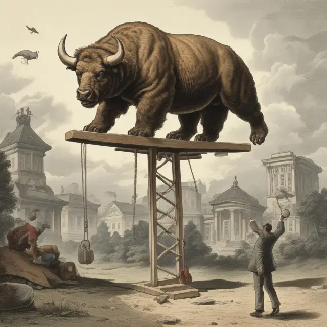 Metaphorical image of procyclic institutional investors balancing the economic seesaw between expansion and recession