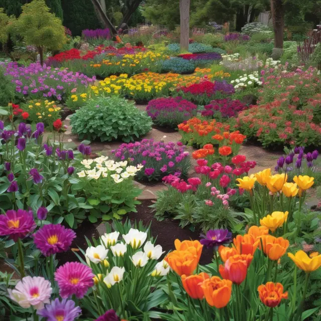 An image of a garden filled with flowers representing the different stages of product line development: new-to-world, new additions, repositioned, and filling