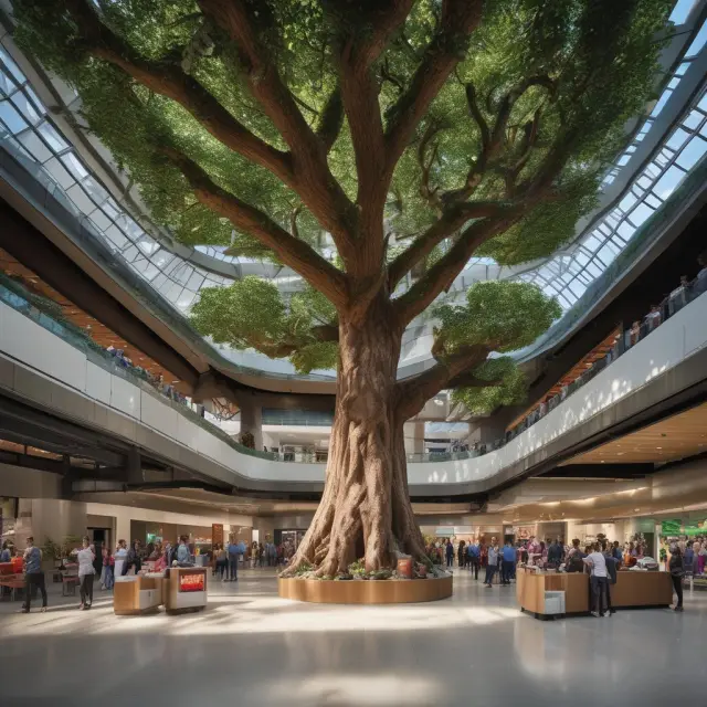 Four tall trees representing Microsoft, Nike, PepsiCo, and Starbucks intertwined, symbolizing their successful product lines and growth