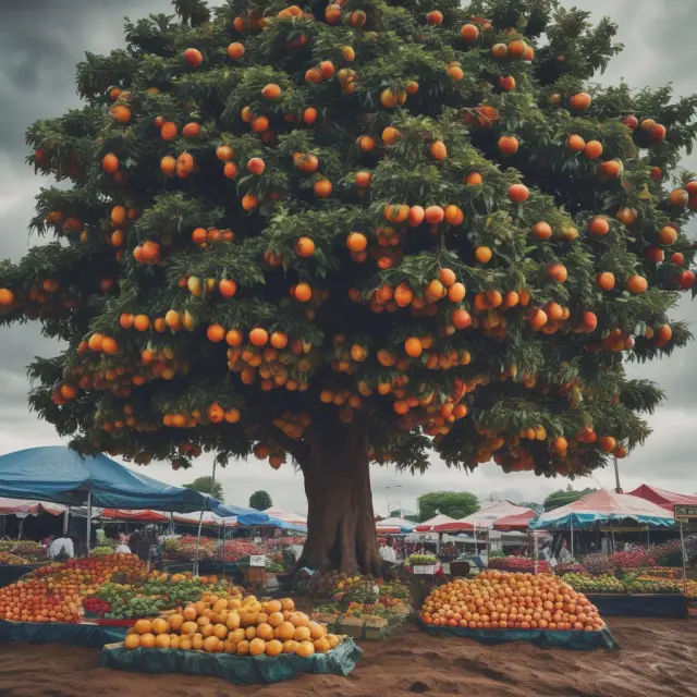A mature tree with various fruits symbolizes the stability and reduced volatility of a company