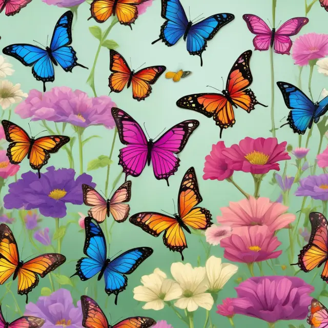 Butterflies (symbolizing businesses) with vibrant colors flutter around unique flowers (representing product differentiation), creating a captivating garden scene.
