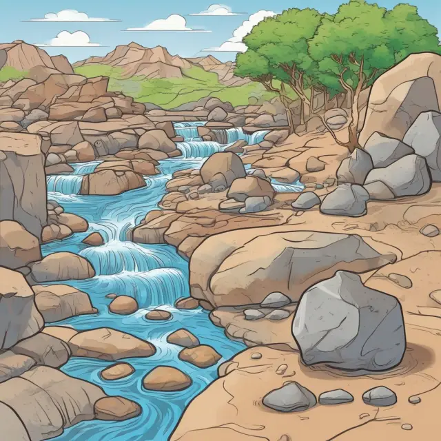 Stable boulders symbolize fixed costs, while flowing water represents variable costs in this economic representation