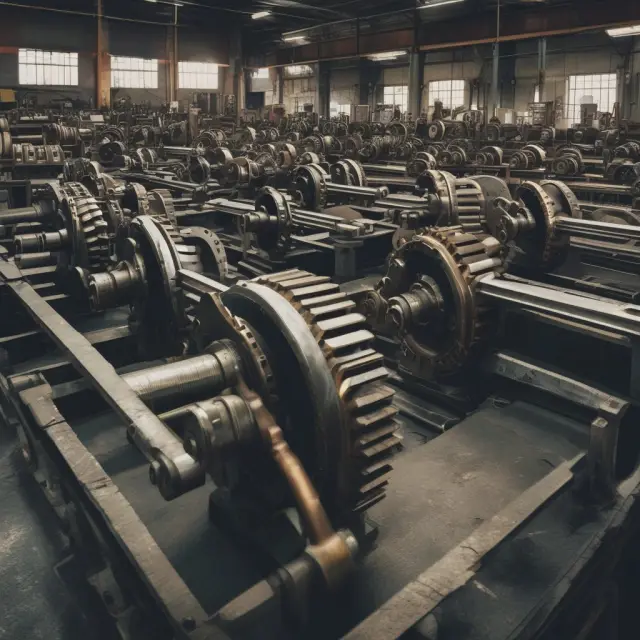Factory gears rotating, representing labor, raw materials, and overhead costs in a production setting