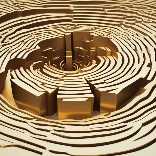 Golden blocks symbolizing direct costs form the foundation; abstract ripples represent indirect costs in this image illustrating production costing.