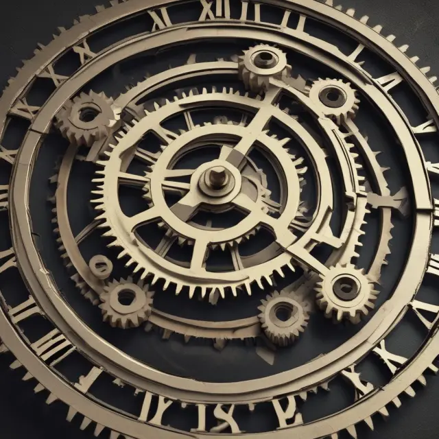 A large clock face with cogwheels representing production efficiency, demonstrating optimal resource utilization