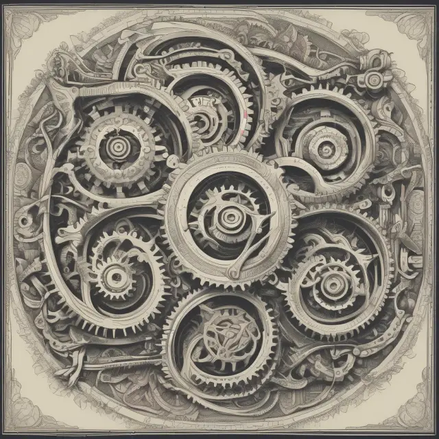 Productivity gears intertwined with cost-return scales, illustrating the balance between efficient production and minimized costs