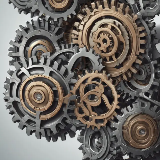 Two interconnected gears represent resource allocation, shifting along the PPF curve to maximize efficient production