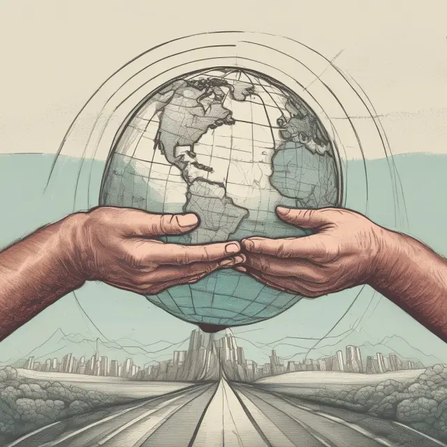 An image of two hands on a globe representing the Production Possibility Frontier and Pareto Efficient resource allocation