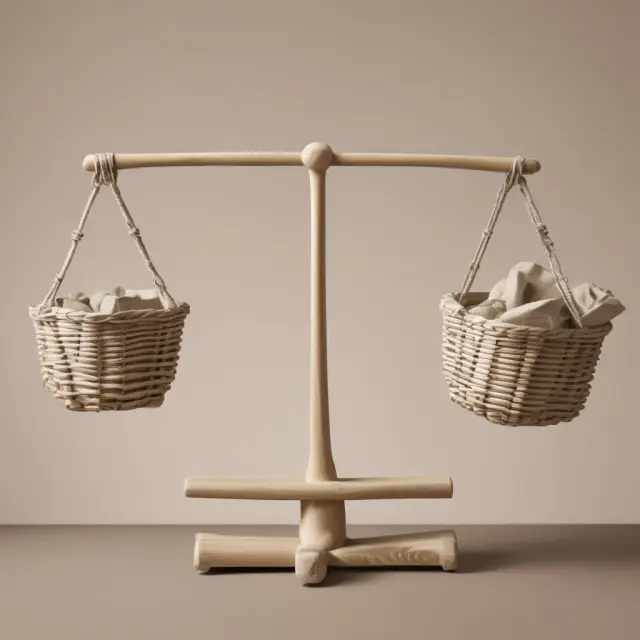 Seesaw illustrating PPF with two baskets labeled 